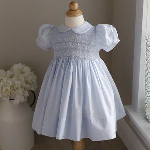 RARE Smocked Blue Heirloom Dress Feltman Brothers Size 24 Month NWOT